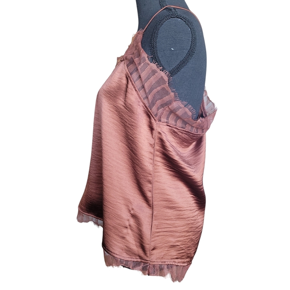 Frye NWT Brown Satin Eli Lace-Trim Racerback Tank Women's Size M FLAWS - Picture 3 of 16